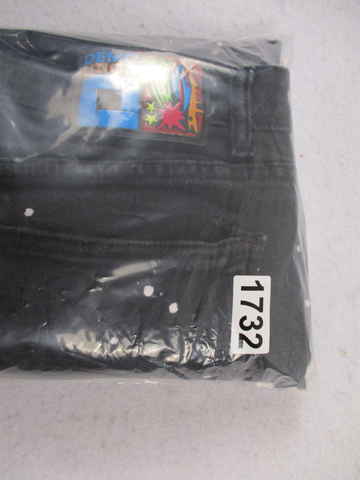 Demolition Shorts Mens 38 Black Paint Splatter Biker Denim Distressed Stretch14