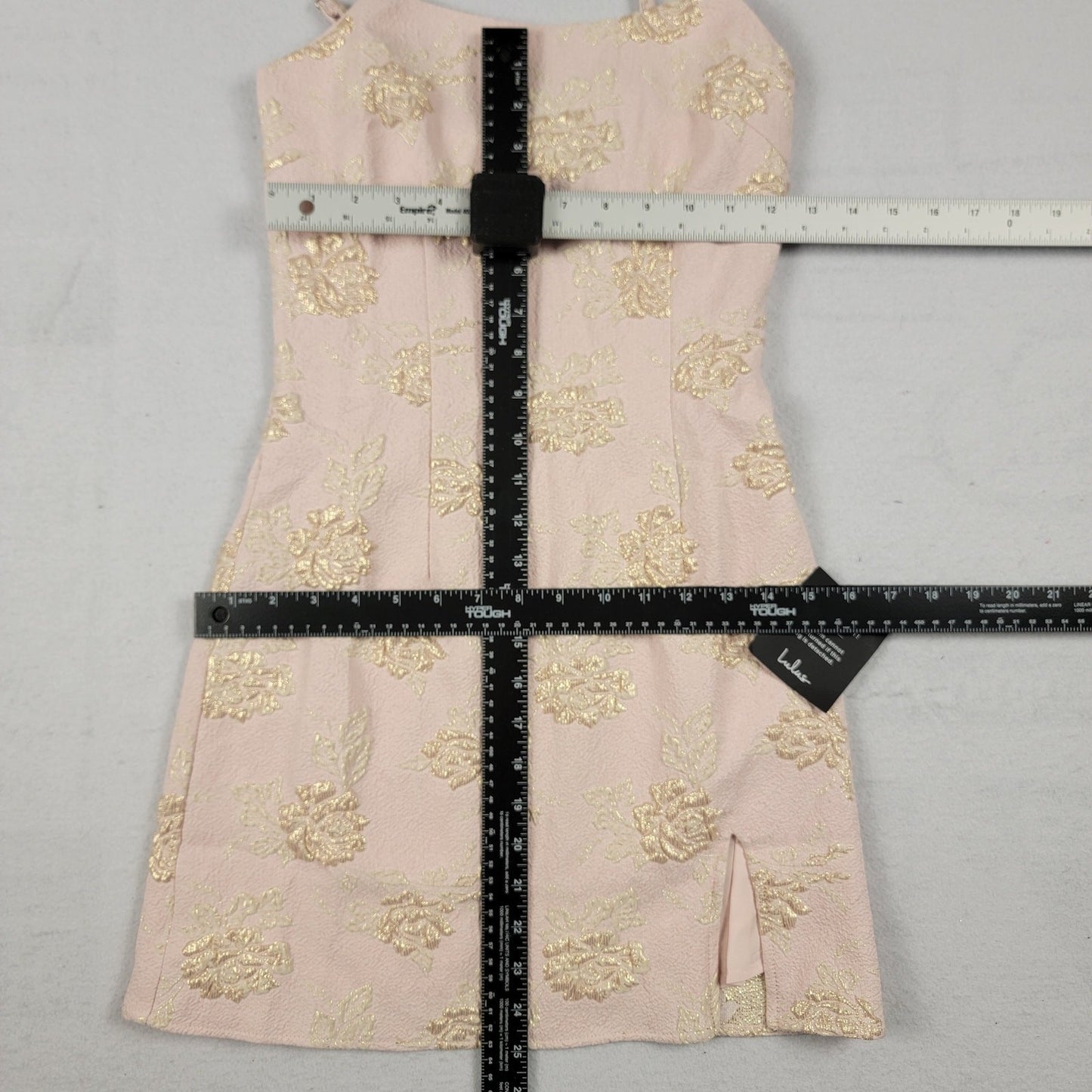 Lulus Pink Gold Floral Brocade Spaghetti Strap Mini Dress Women’s XS NWT