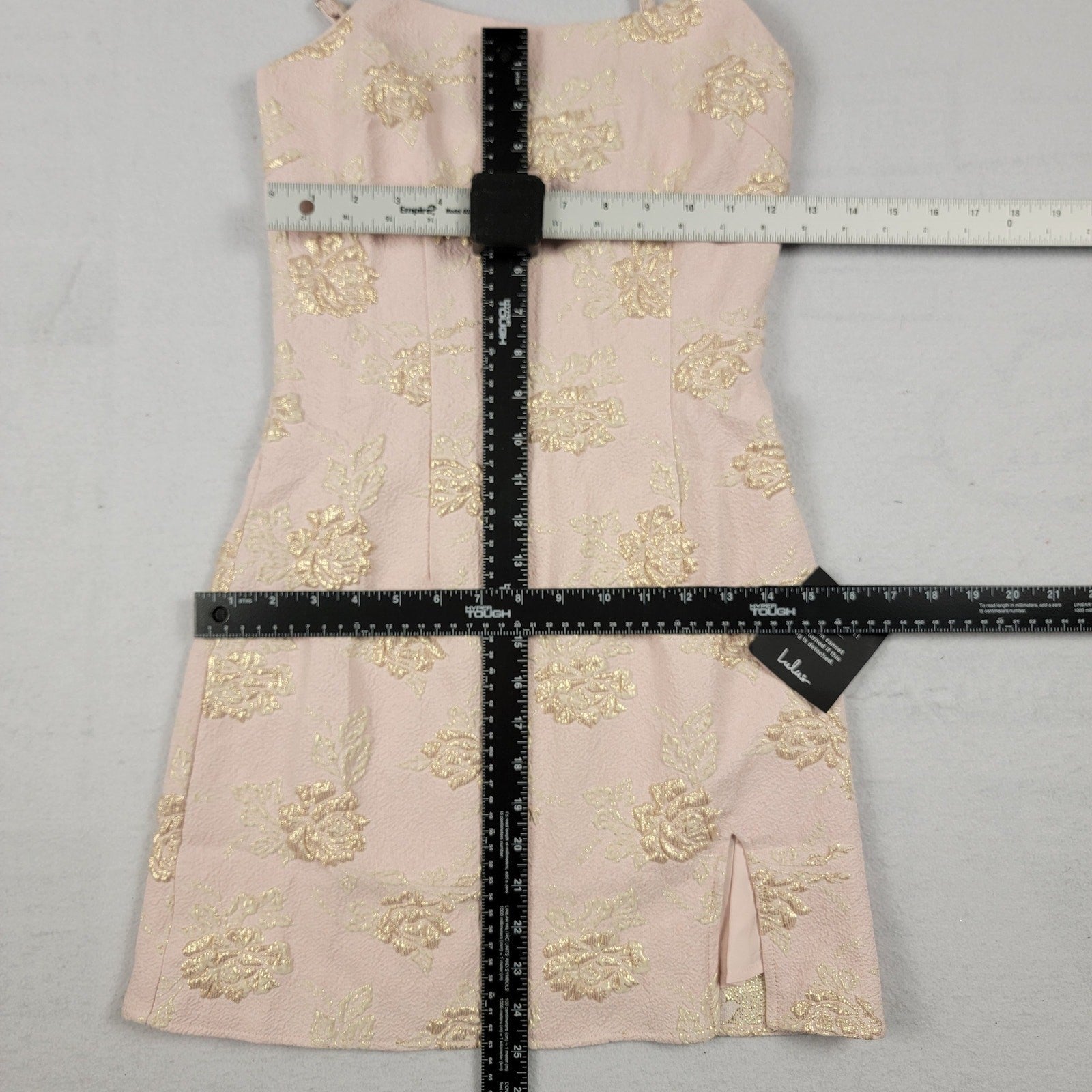 Lulus Pink Gold Floral Brocade Spaghetti Strap Mini Dress Women’s XS NWT