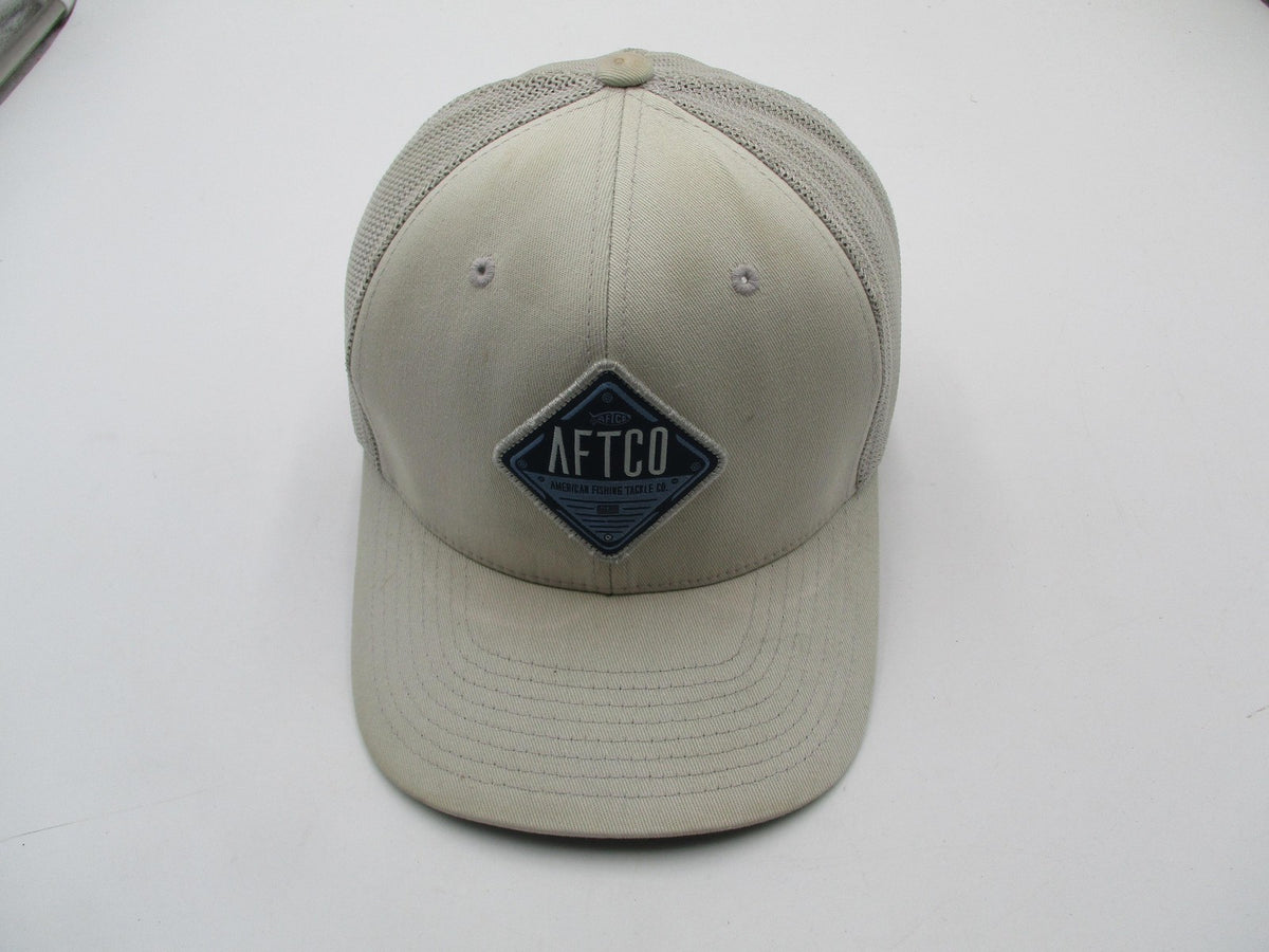 AFTCO Hat Cap Fitted Mens 7 1/8 Beige Mesh Trucker Flexfit Fishing Logo6