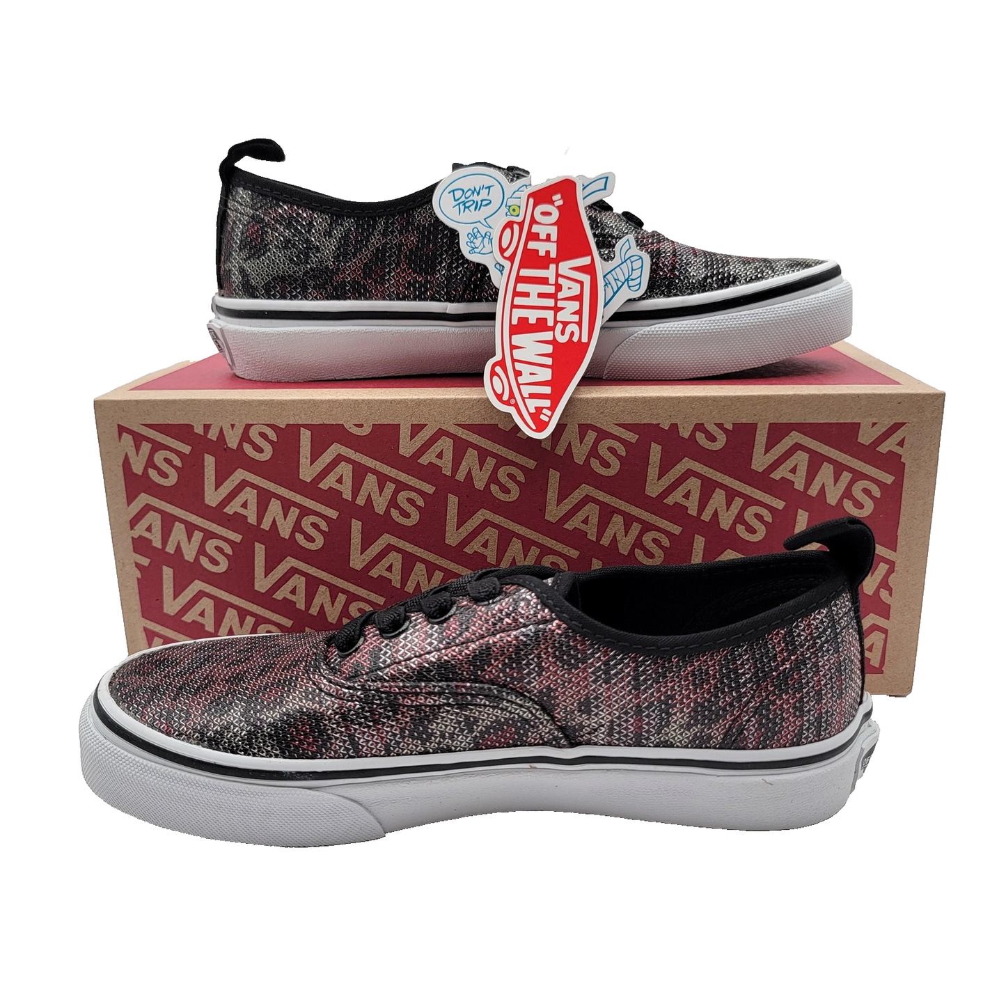Vans Authentic Elastic Youth Leopard Mesh Lace-Up Sneakers NIB