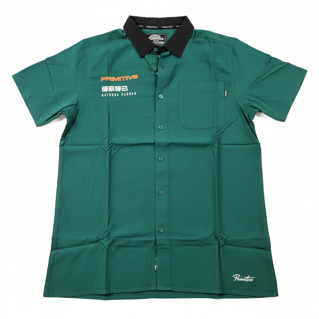 Primitive x My Hero Academia Katsuki Bakugo Button Up Green Sz S