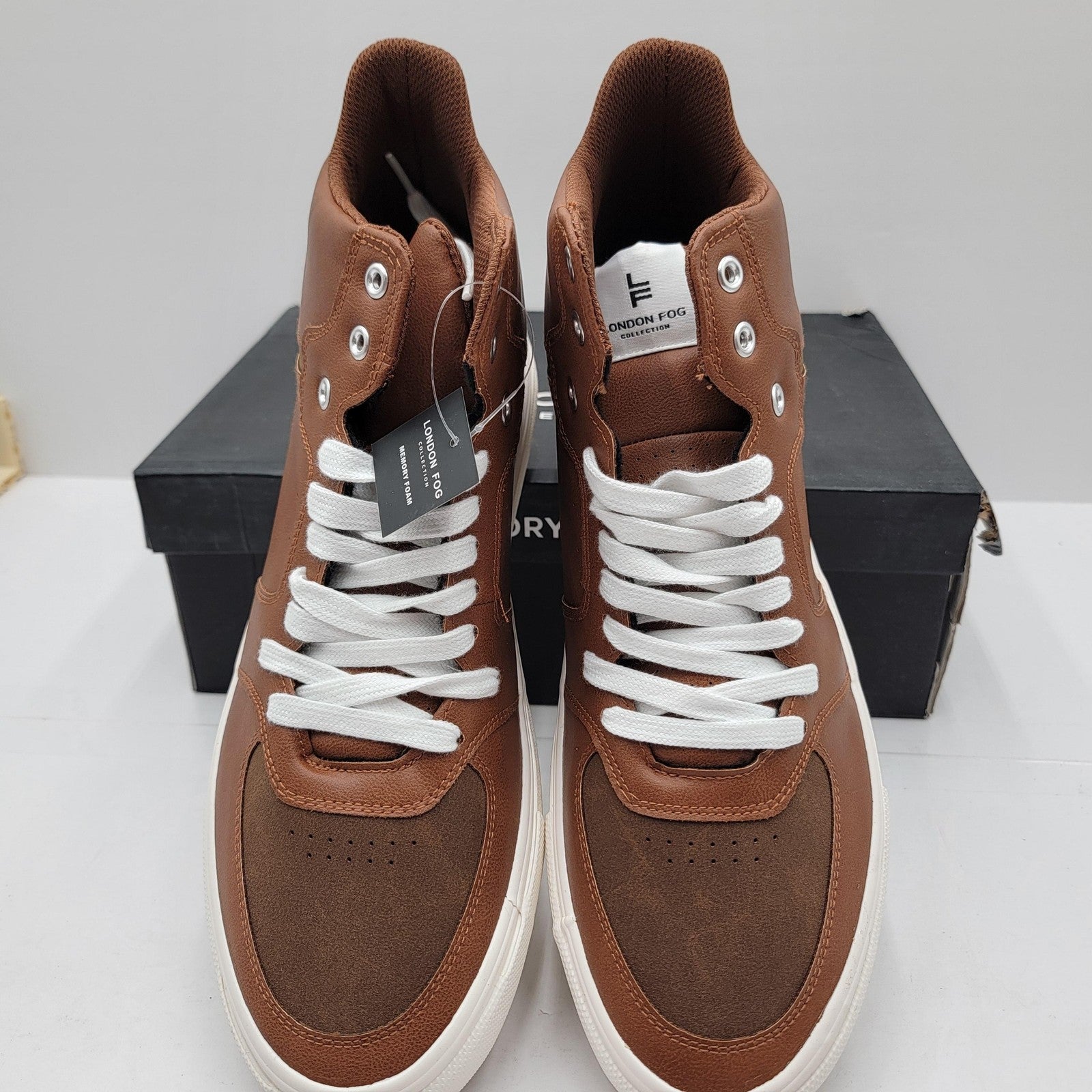 London Fog Blake Shoes Mens Size 12 Cognac Brown High Top Sneakers Memory Foam3