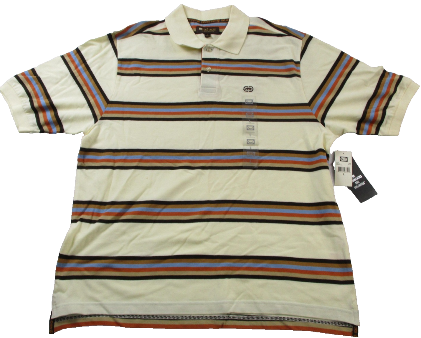 Ecko Unltd Hangin Out Polo Shirt Mens Large White Striped Short Sleeve Cotton0