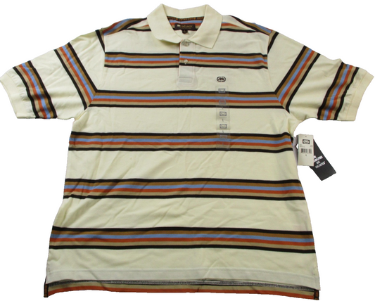 Ecko Unltd Hangin Out Polo Shirt Mens Large White Striped Short Sleeve Cotton0
