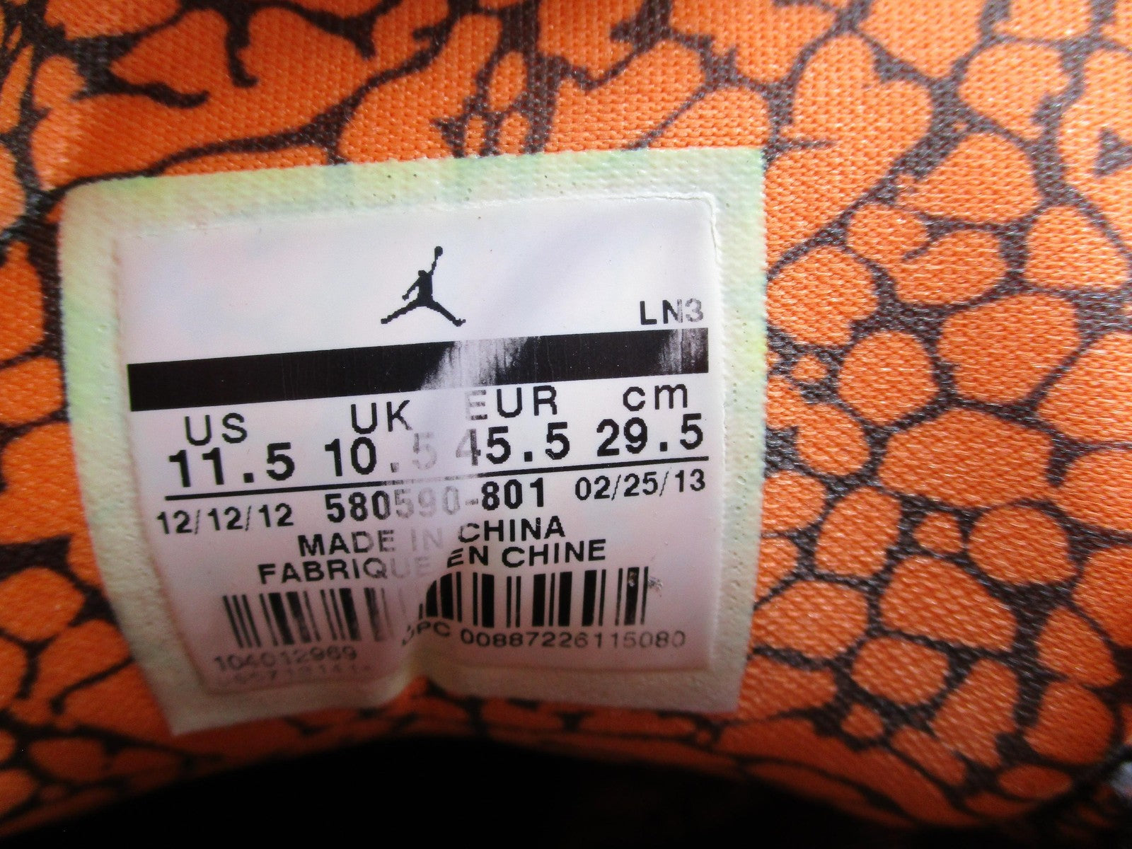 Jordan Shoes Men Sz 11.5 Orange Gray High Top Basketball Sneakers 580590801 1H57