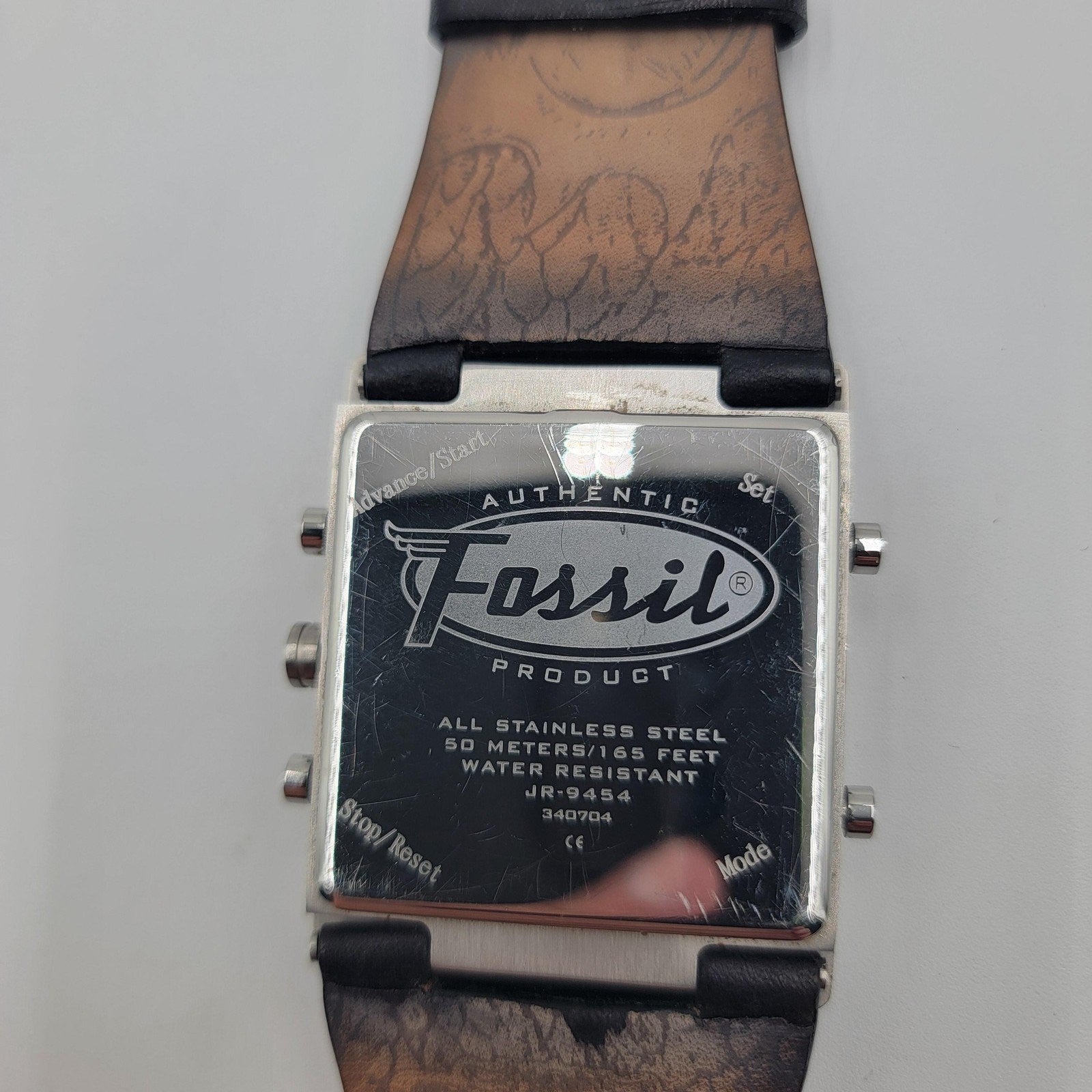 Fossil JR9454 Square Watch Black Dial Leather Strap Untested May Not Run5