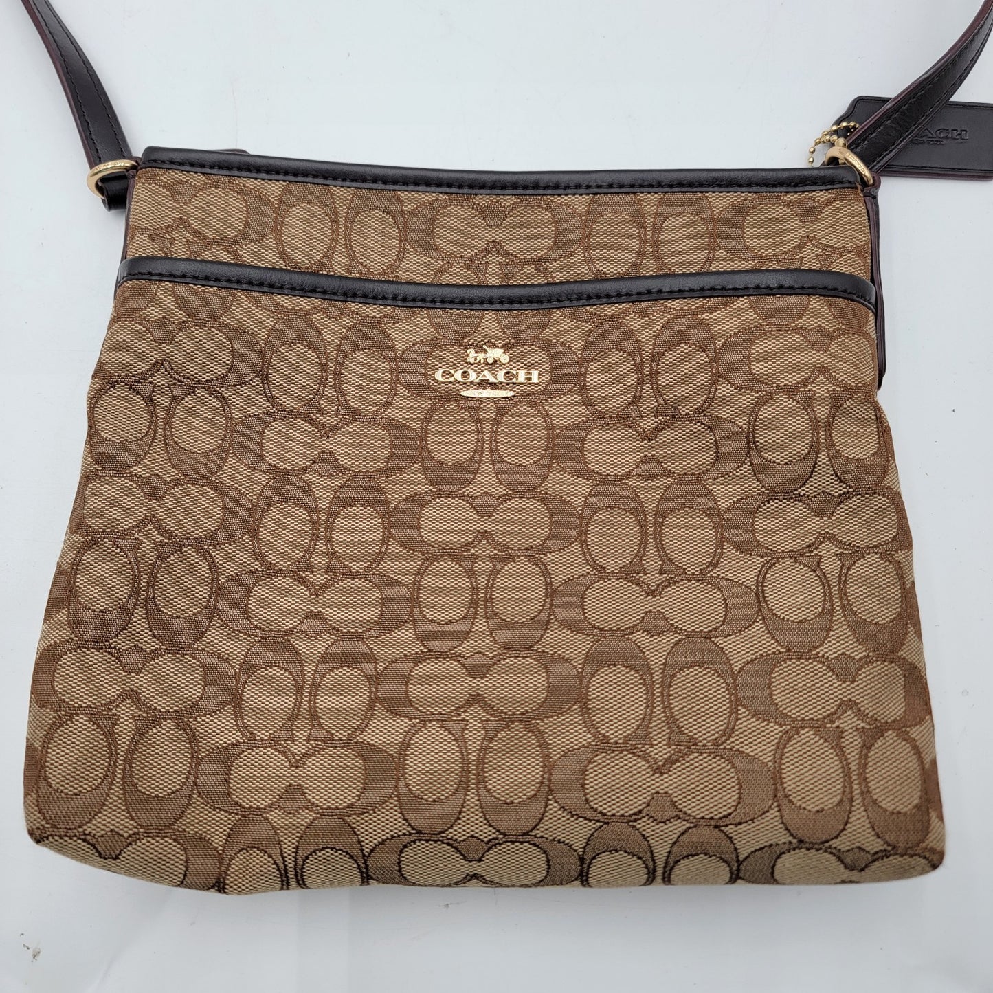 Coach Signature Crossbody Bag Brown Canvas Leather Trim F299601