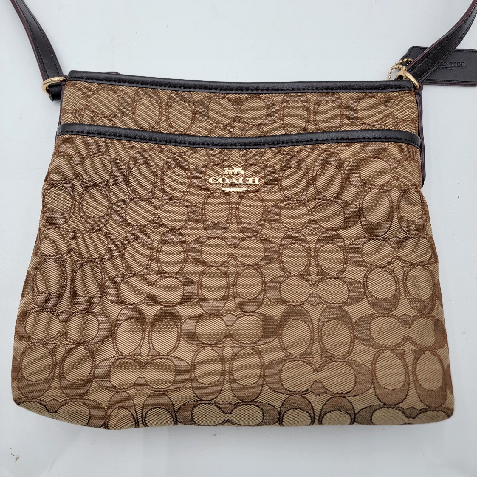 Coach Signature Crossbody Bag Brown Canvas Leather Trim F299601