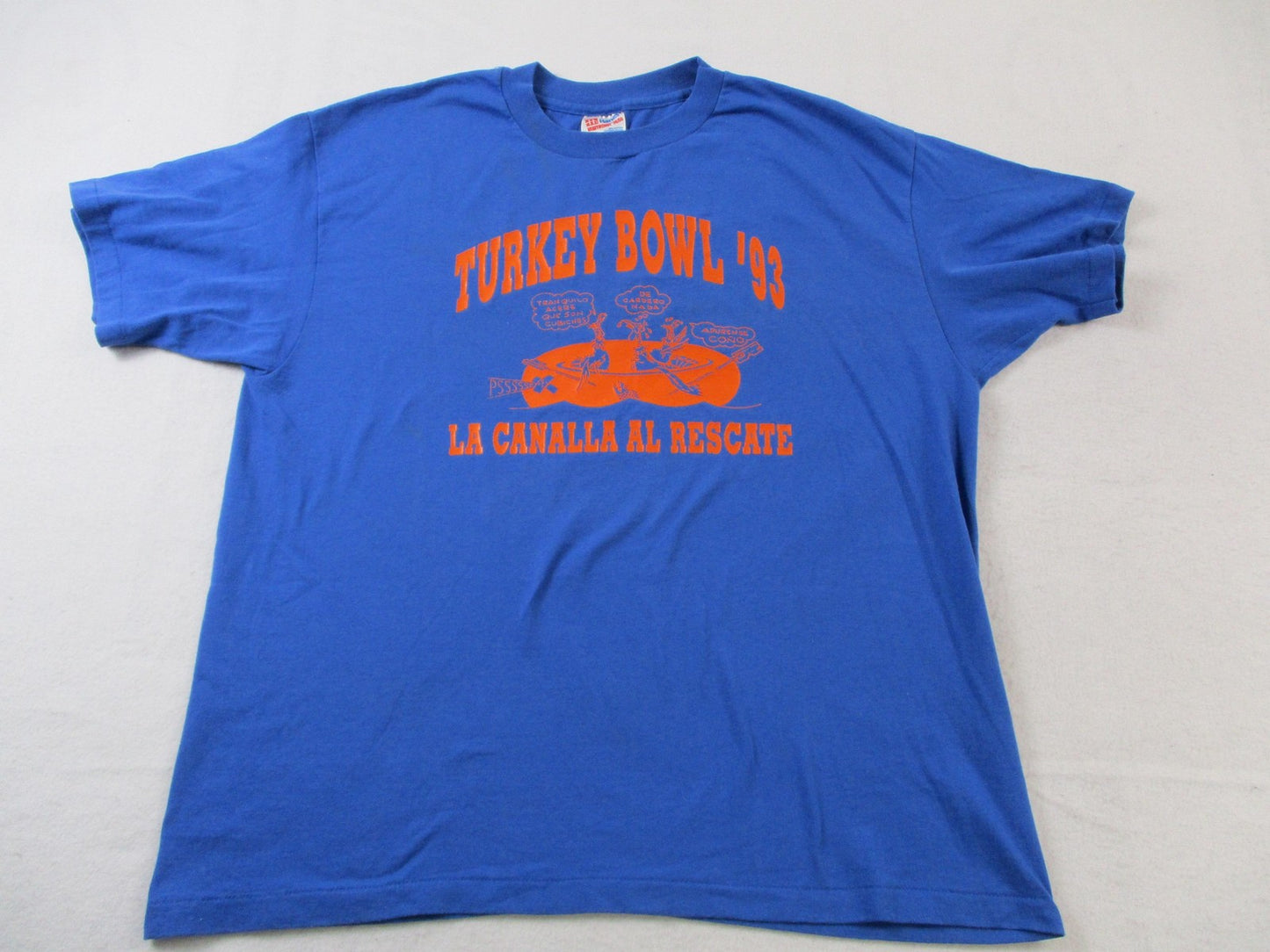 Vintage Turkey Bowl '93 Shirt Mens XL Blue La Canalla Hanes Graphic Tee 90s 15843