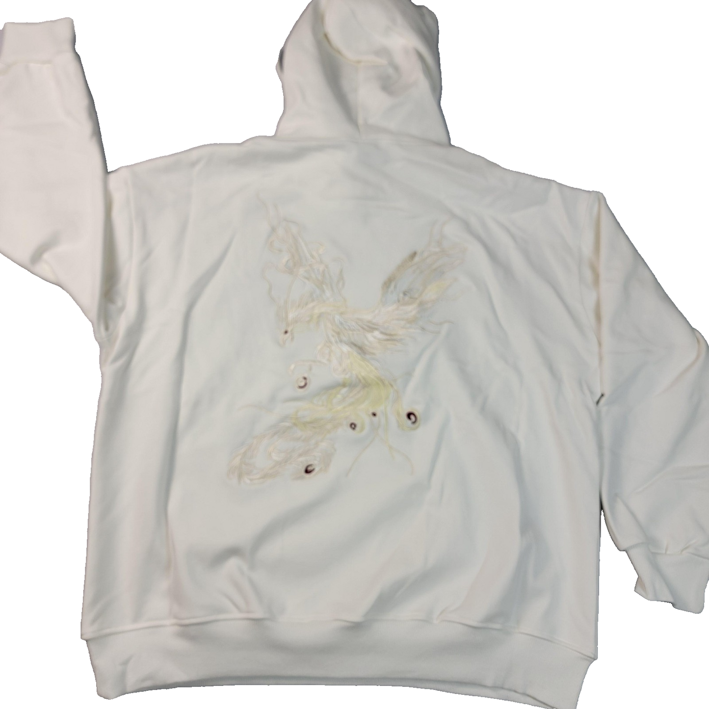 NIEPCE Hoodie Mens XL White Embroidered Phoenix Back Graphic Pullover KH90110
