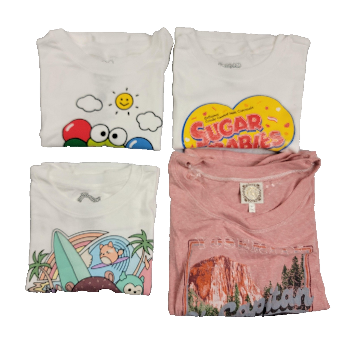 Keroppi+Squishmallows+Sugar Babies+Yosemite 4 Pack Tshirts Women's Lg