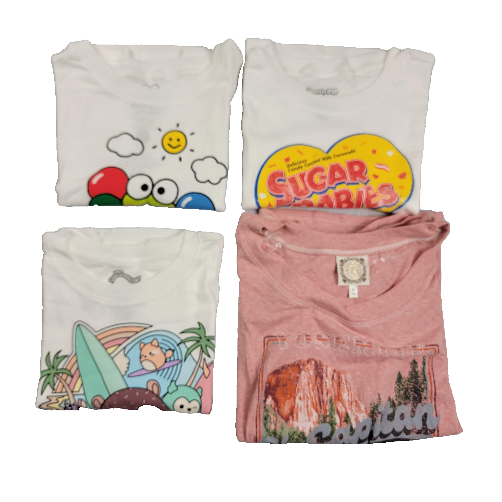 Keroppi+Squishmallows+Sugar Babies+Yosemite 4 Pack Tshirts Women's Lg