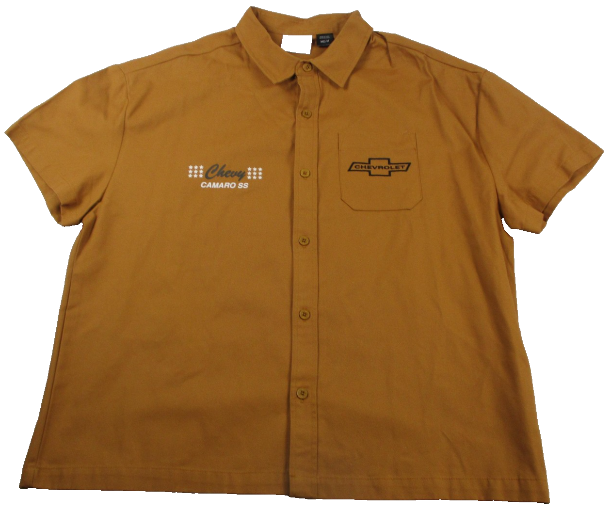 GM Chevy Camaro Shirt Mens Medium Brown Button Up Camaro Graphic Back Print 13290