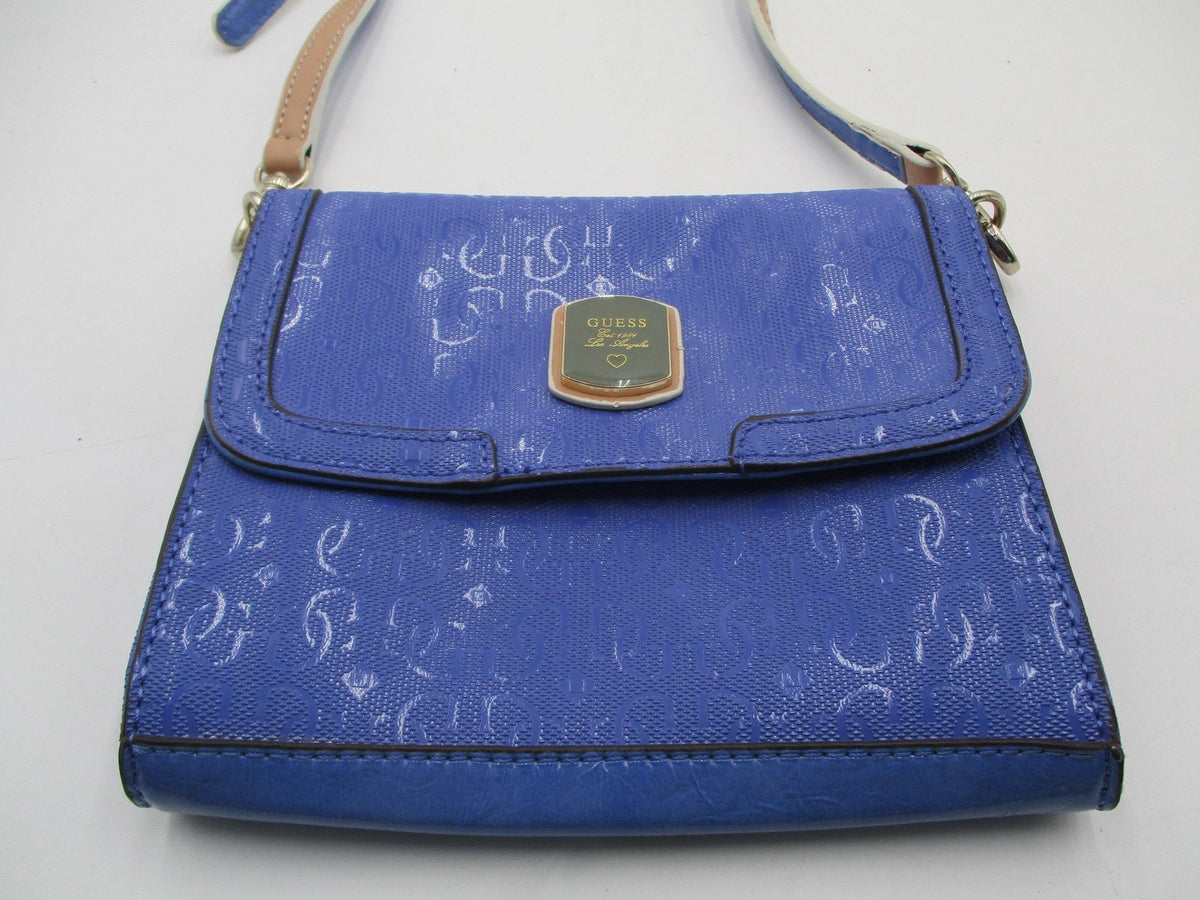 Guess Crossbody Bag Womens Small Blue Logo Faux Leather Magnetic Flap Purse0
