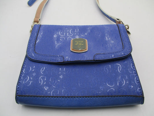 Guess Crossbody Bag Womens Small Blue Logo Faux Leather Magnetic Flap Purse0