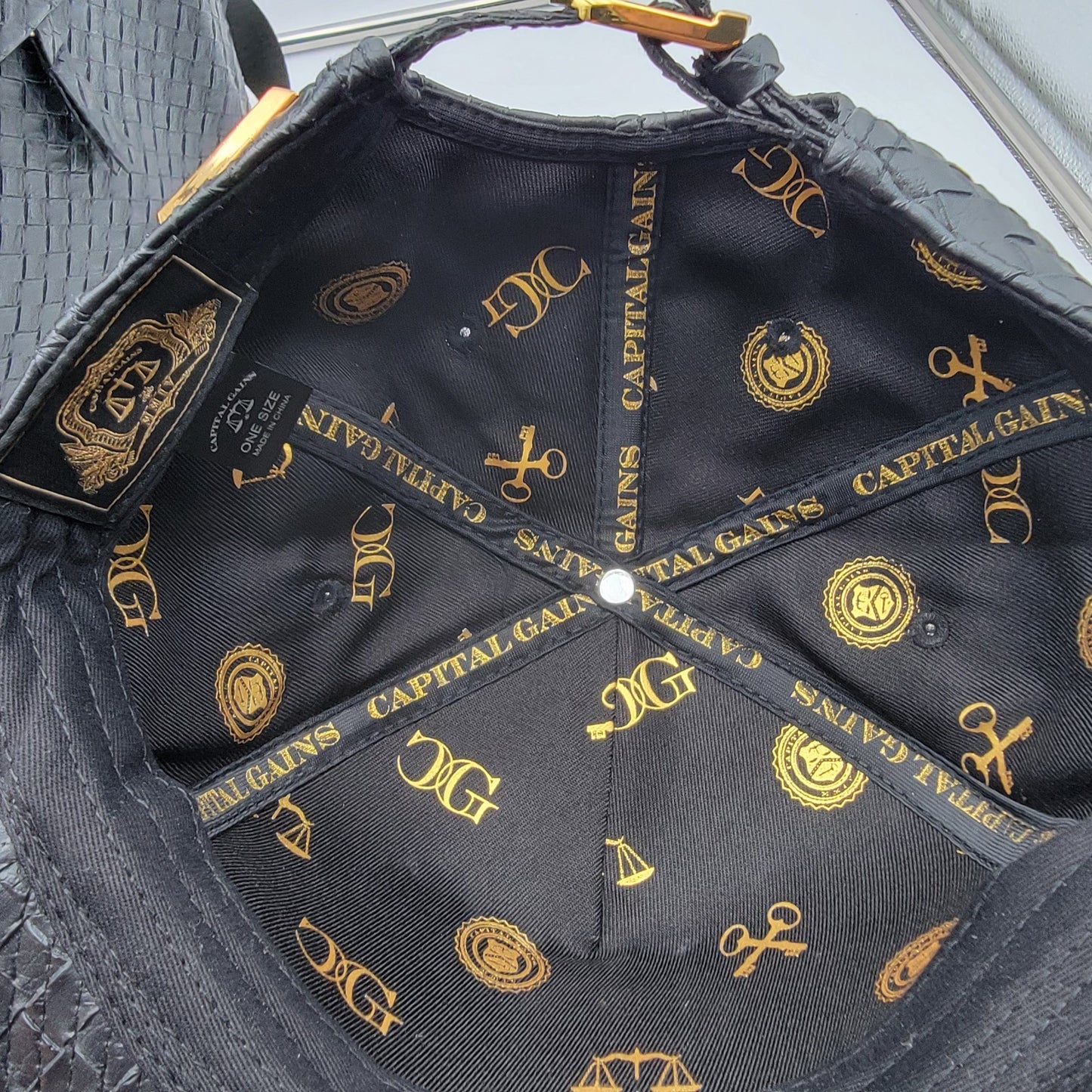 Capital Gains Black Woven Backpack + Strapback Hat Bundle NWT Gold Logo14
