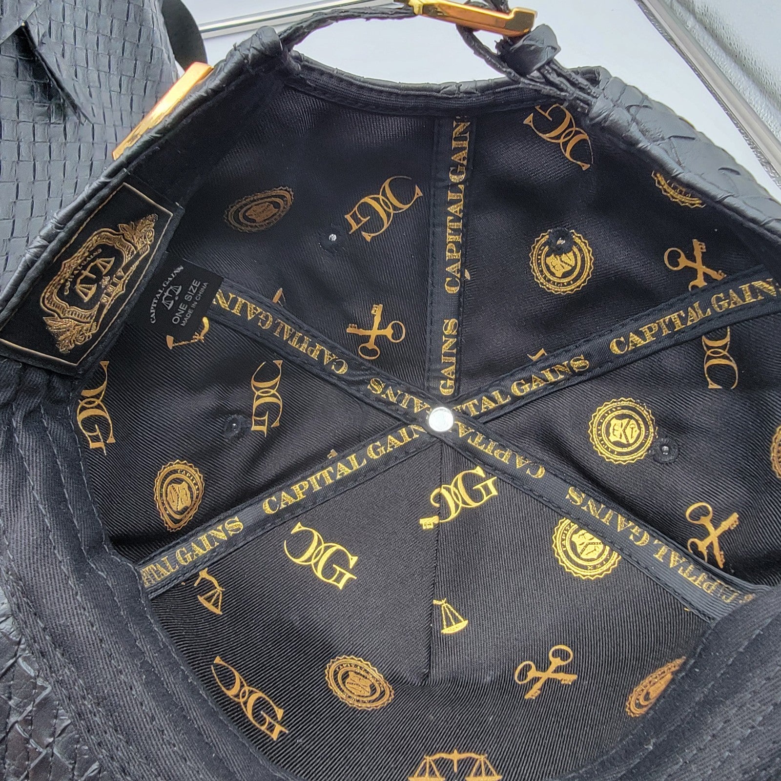 Capital Gains Black Woven Backpack + Strapback Hat Bundle NWT Gold Logo14