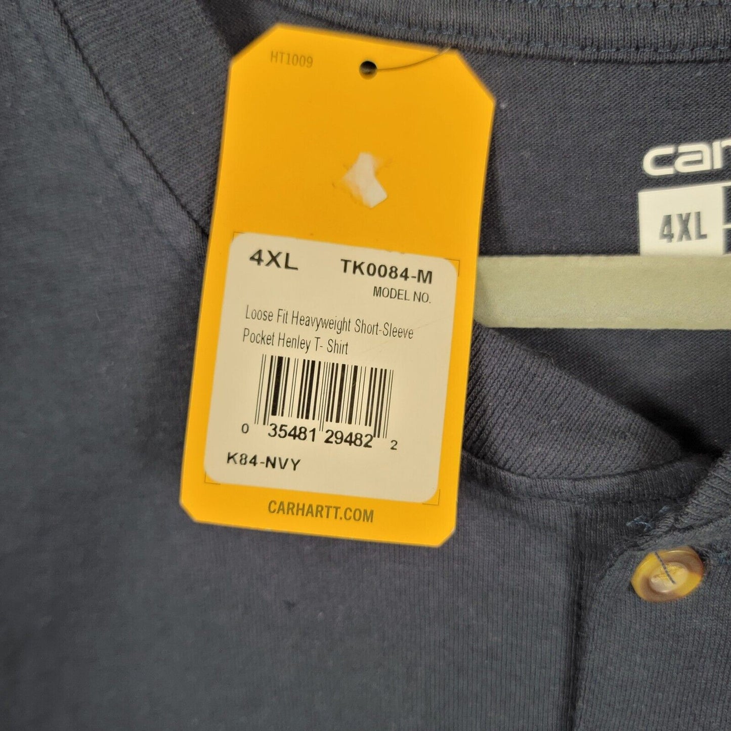 CARHARTT Men's TShirt 4XL Navy Loose Fit Henley Pockets Cotton TK0084M