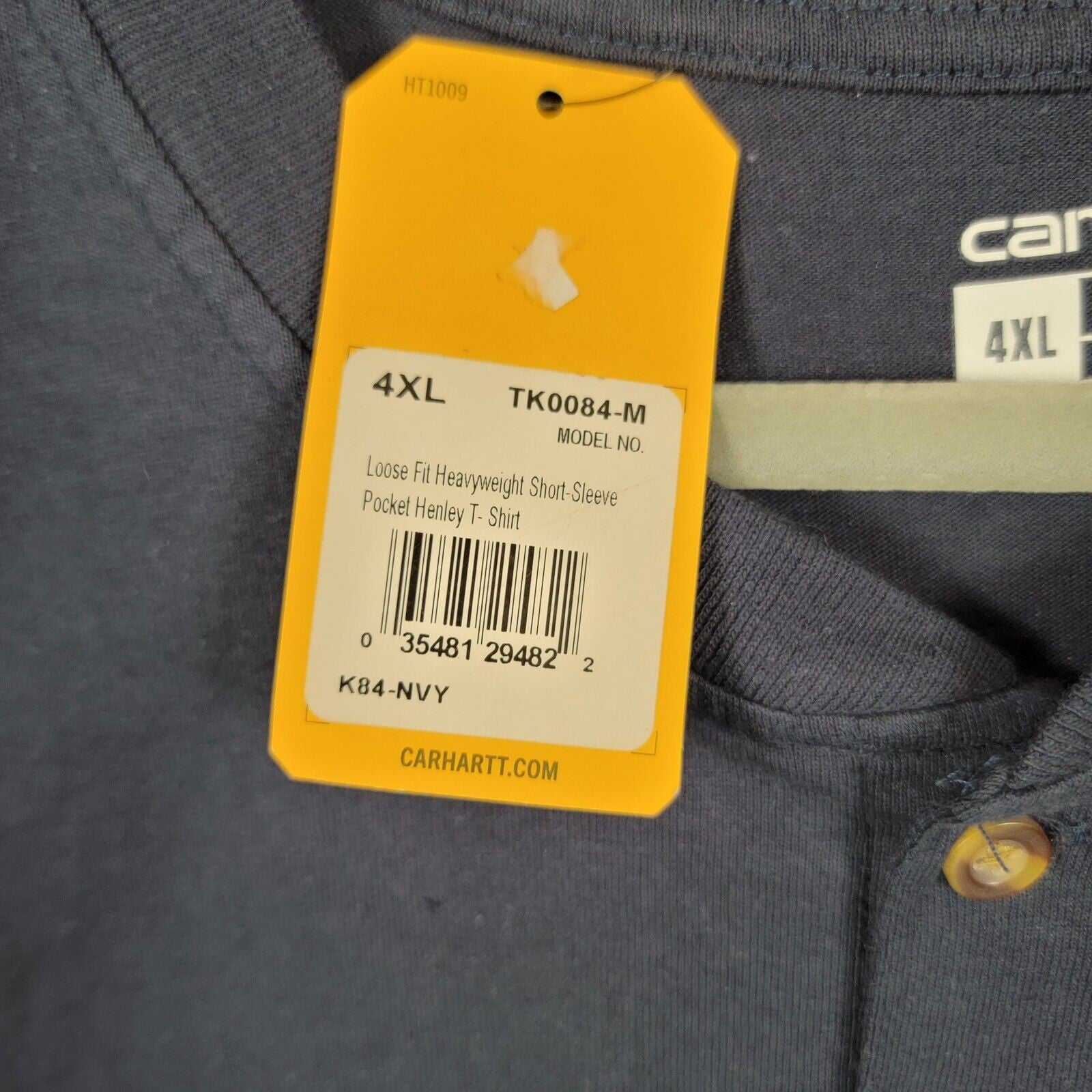 CARHARTT Men's TShirt 4XL Navy Loose Fit Henley Pockets Cotton TK0084M