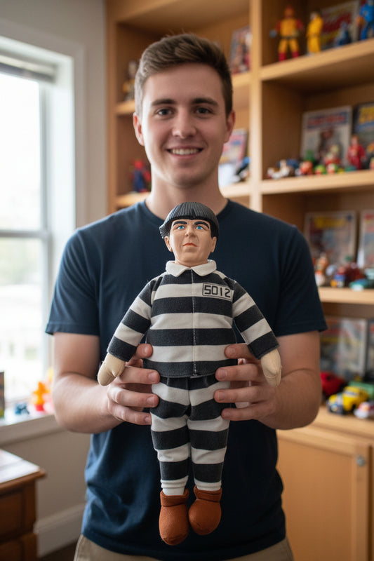 Vintage Play-By-Play Moe Three Stooges Prisoner Plush Doll Medium Black White0