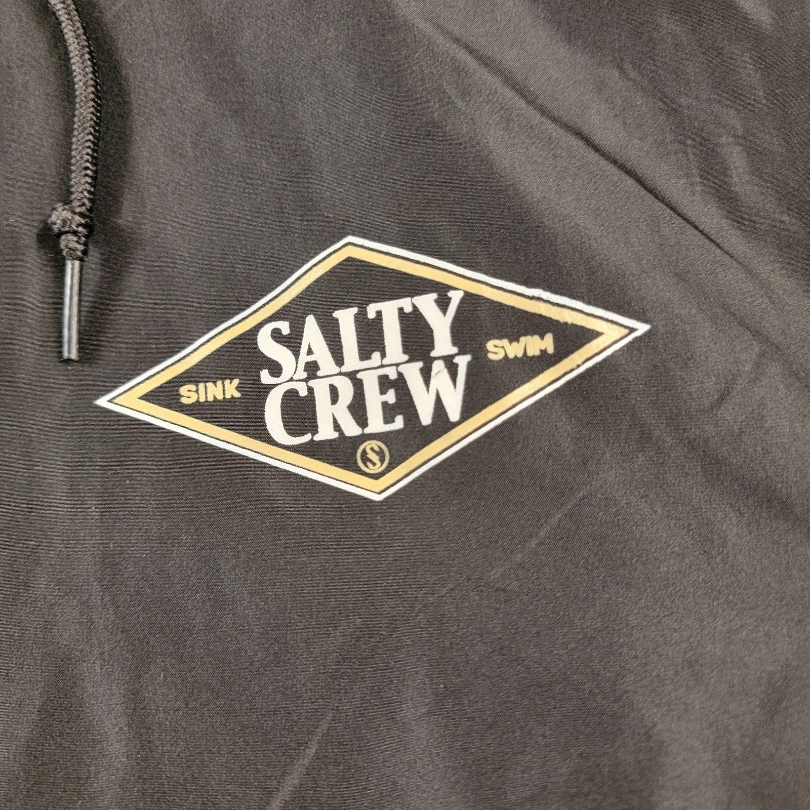 Salty Crew Jacket Unisex Medium Black Windbreaker Hooded Full Zip Swim Surf Logo2