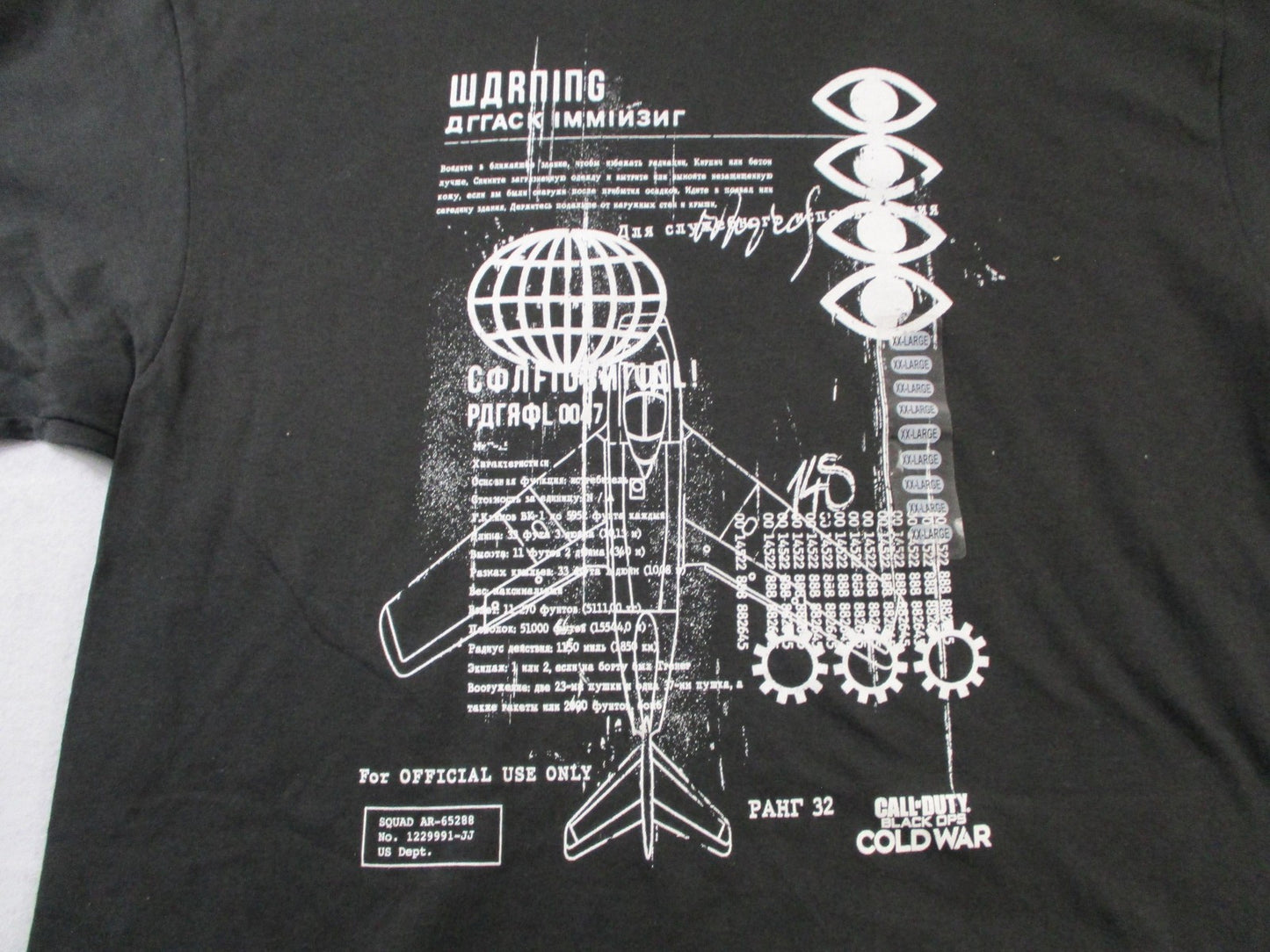 Call of Duty Black Ops Cold War Warning Spy Graphic Tee Black Mens 2XL 1535363