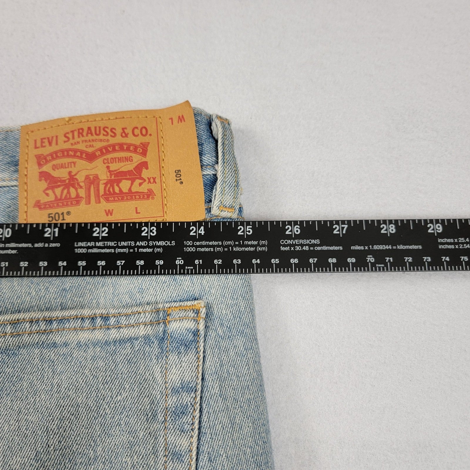 Levis 501 Jeans Mens 50x34 Lt Blue Original Stretch Button Fly Straight Leg 11797