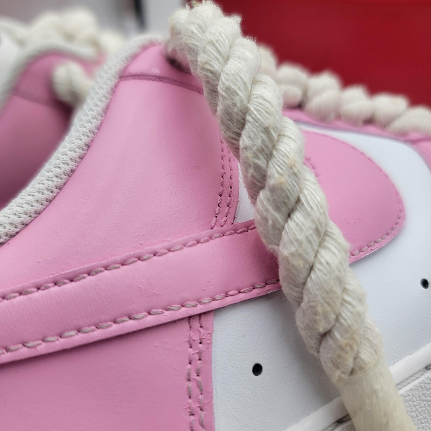 Nike Air Force 1 Low Shoes Mens Size 12 Pink White MBM Rope Laces Custom (1C6)7