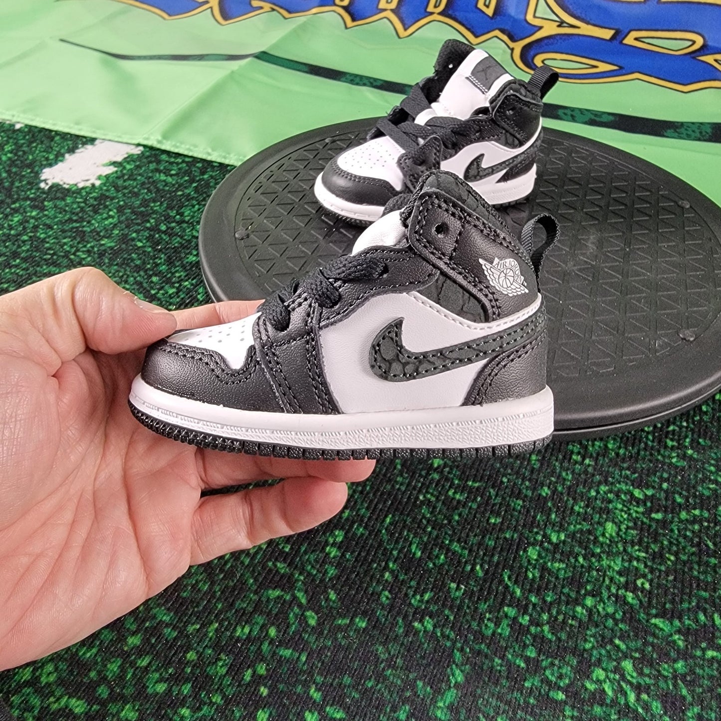 Nike Air Jordan 1 Mid SE TD Off Noir Black White Baby Toddler Shoes Size 4C New2