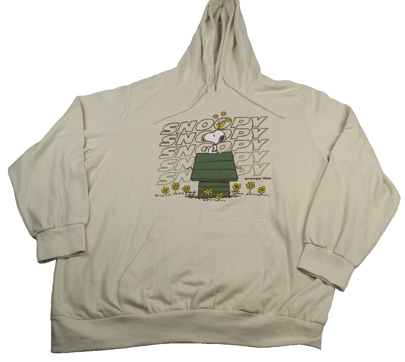 Peanuts Snoopy Hoodie Mens 2XL White Pullover Graphic Woodstock Cartoon 1337380