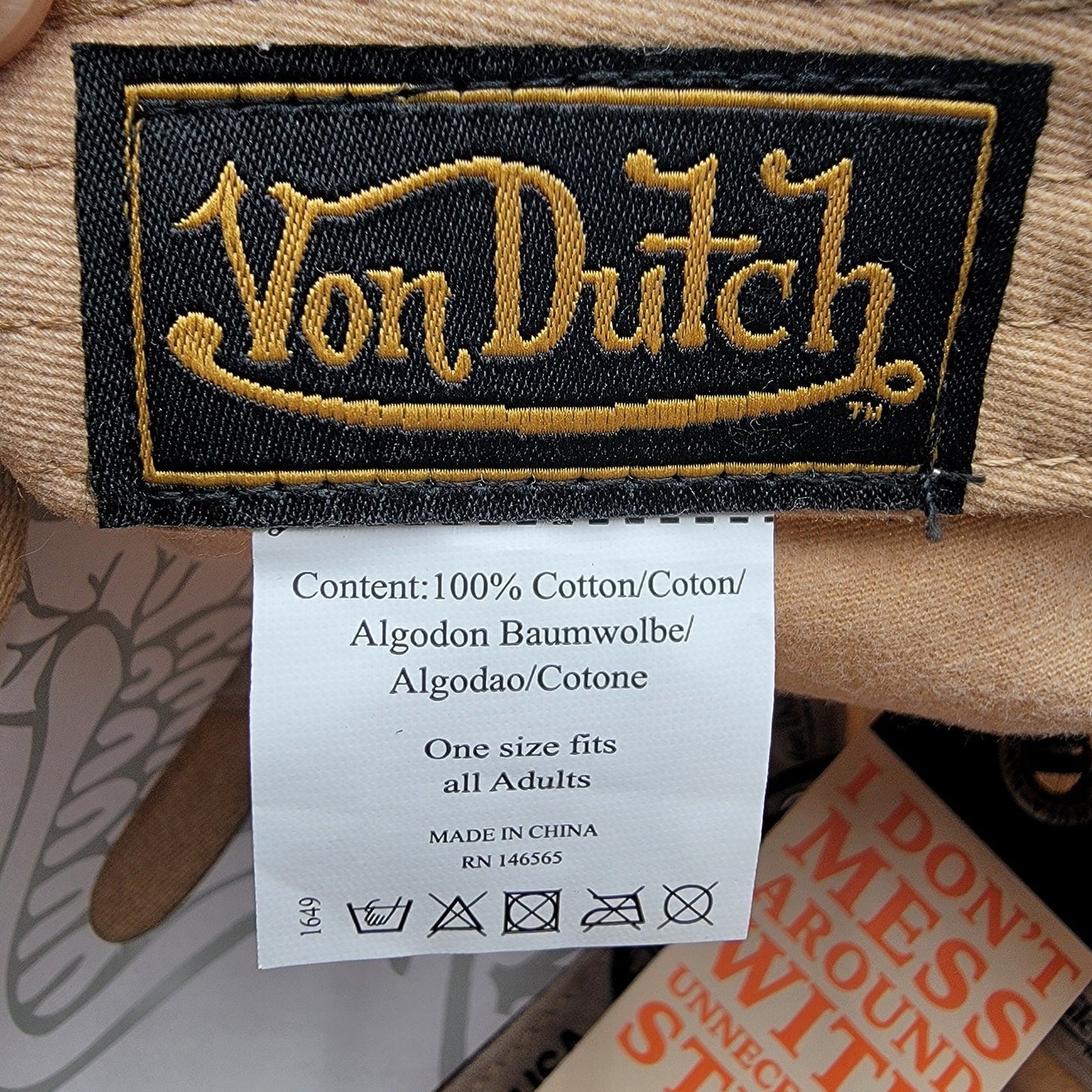 Von Dutch Distressed Denim Adjustable Dad Cap in Beige8