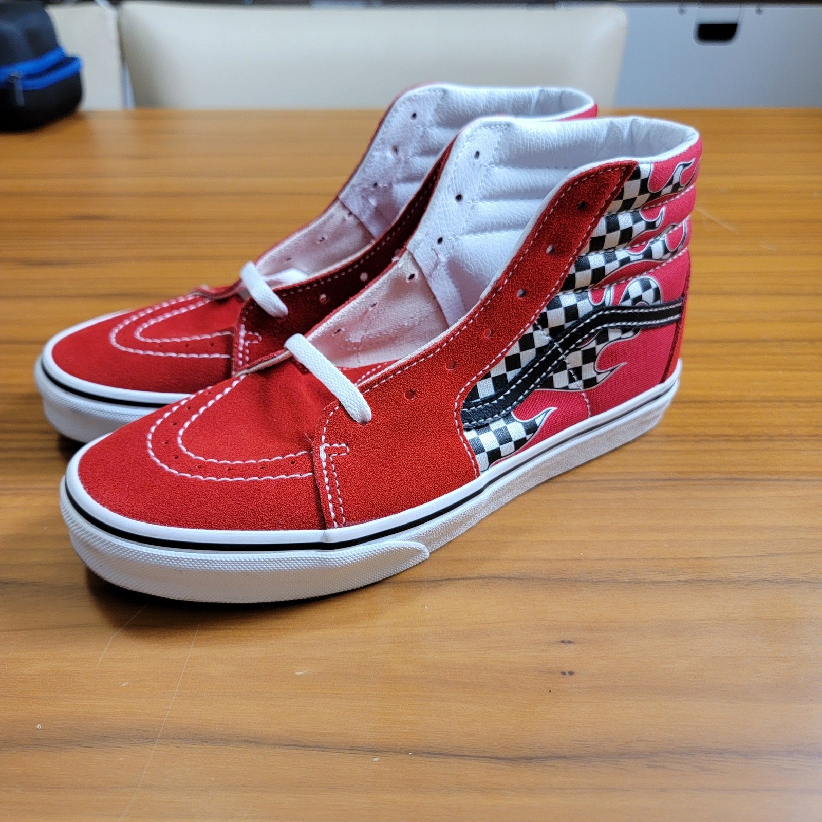 Vans Sk8Hi Reflect Check Flame Red Sneakers Sz 7 VN0A4UI2IZQ