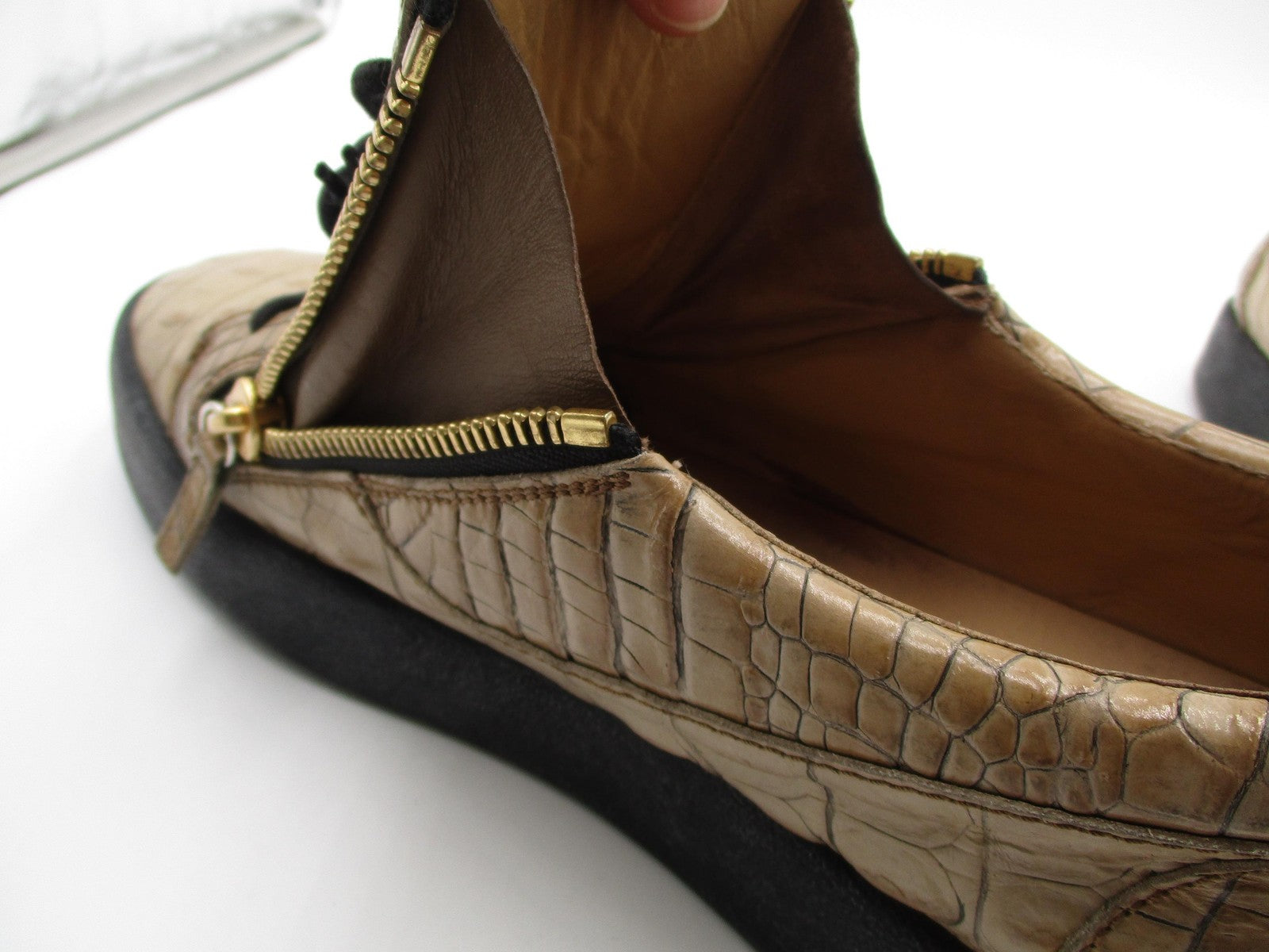Giuseppe Zanotti Schalfa Shoes Mens Size 13 Beige Croc Zip Leather Sneakers4