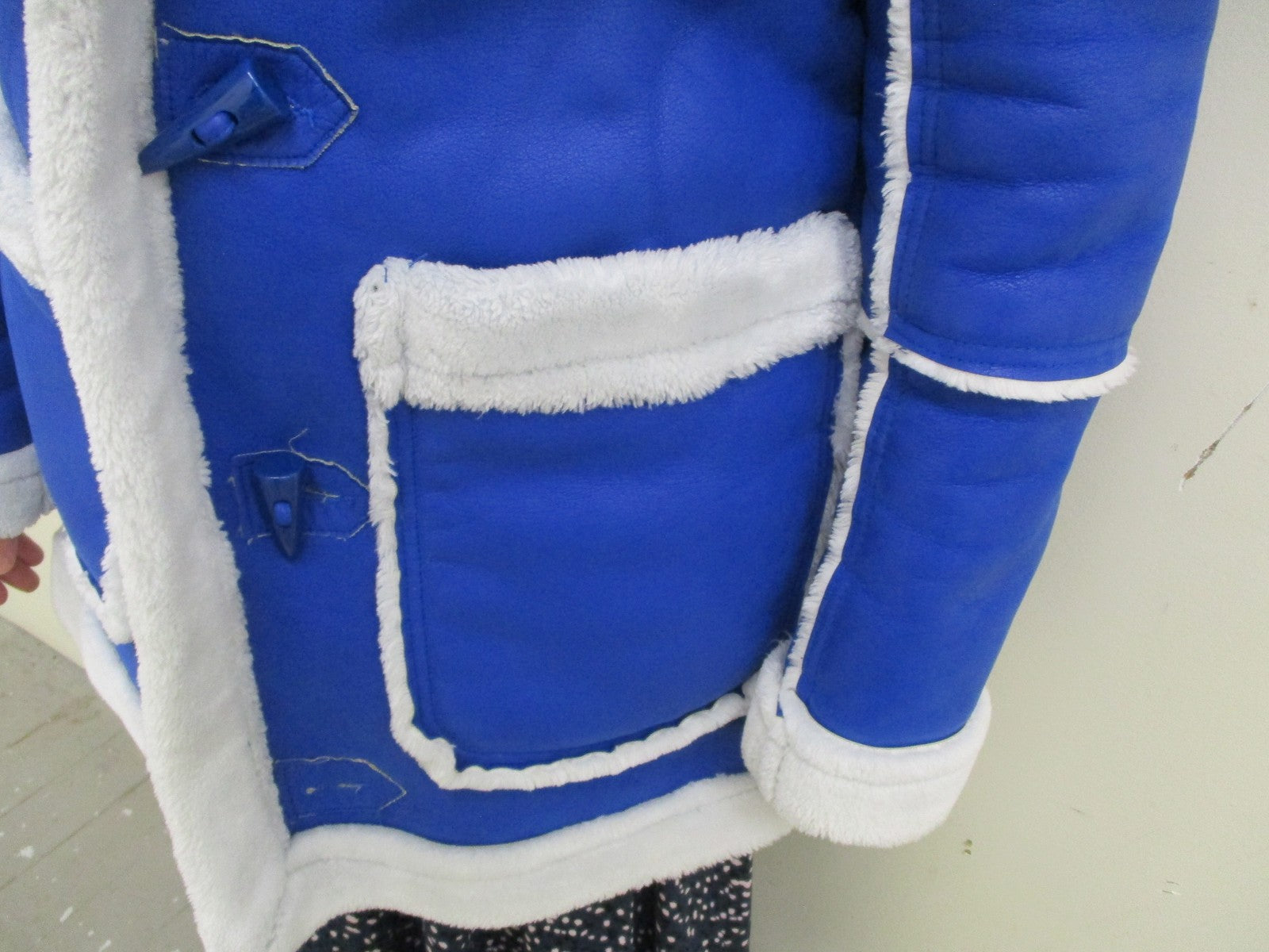 Jordan Craig Coat Womens Small Blue Faux Leather Hooded Fur Trim Shearling Parka5