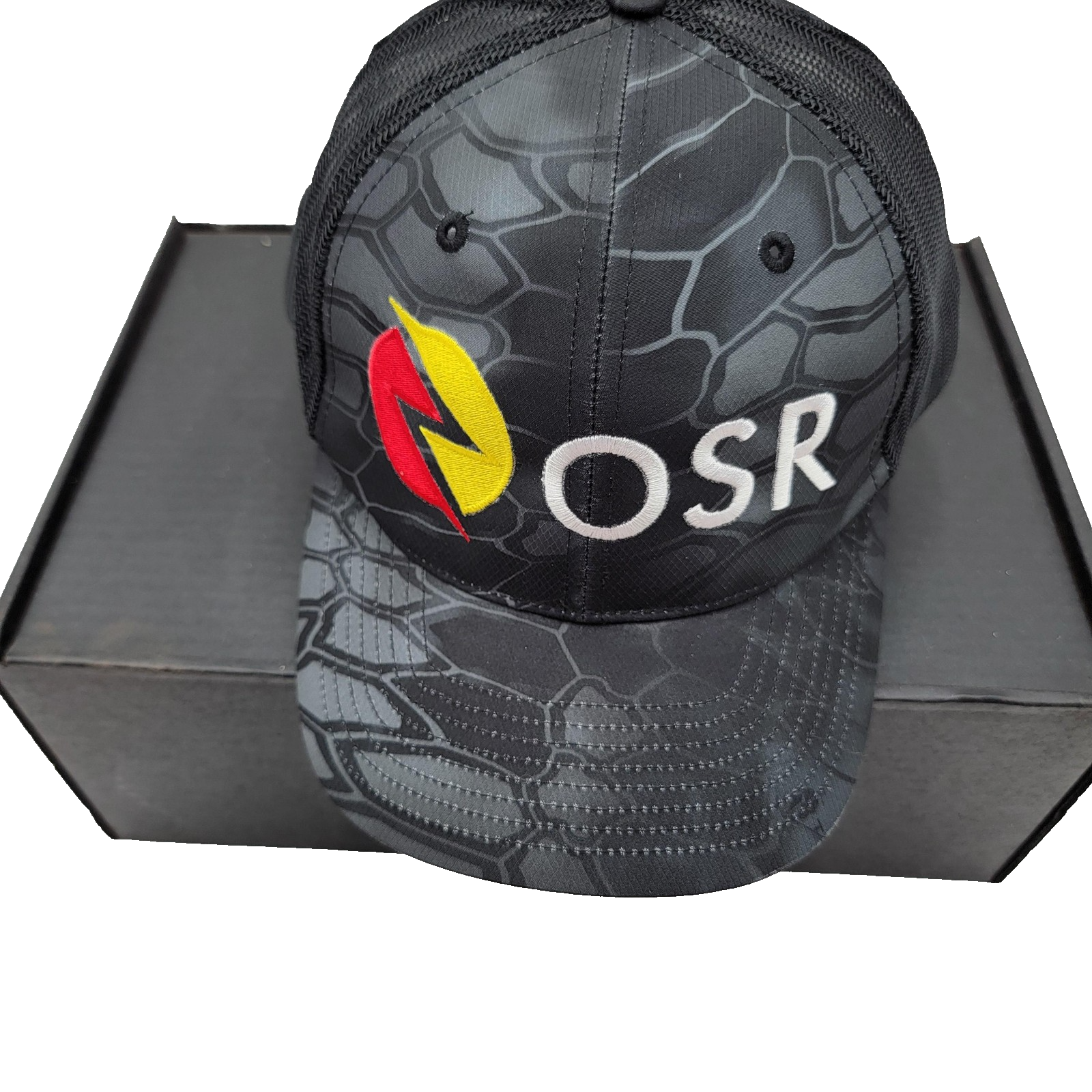 OSR Hat Cap Snap Back Black Gray Mesh Trucker Embroidered Patch Mens Richardson0