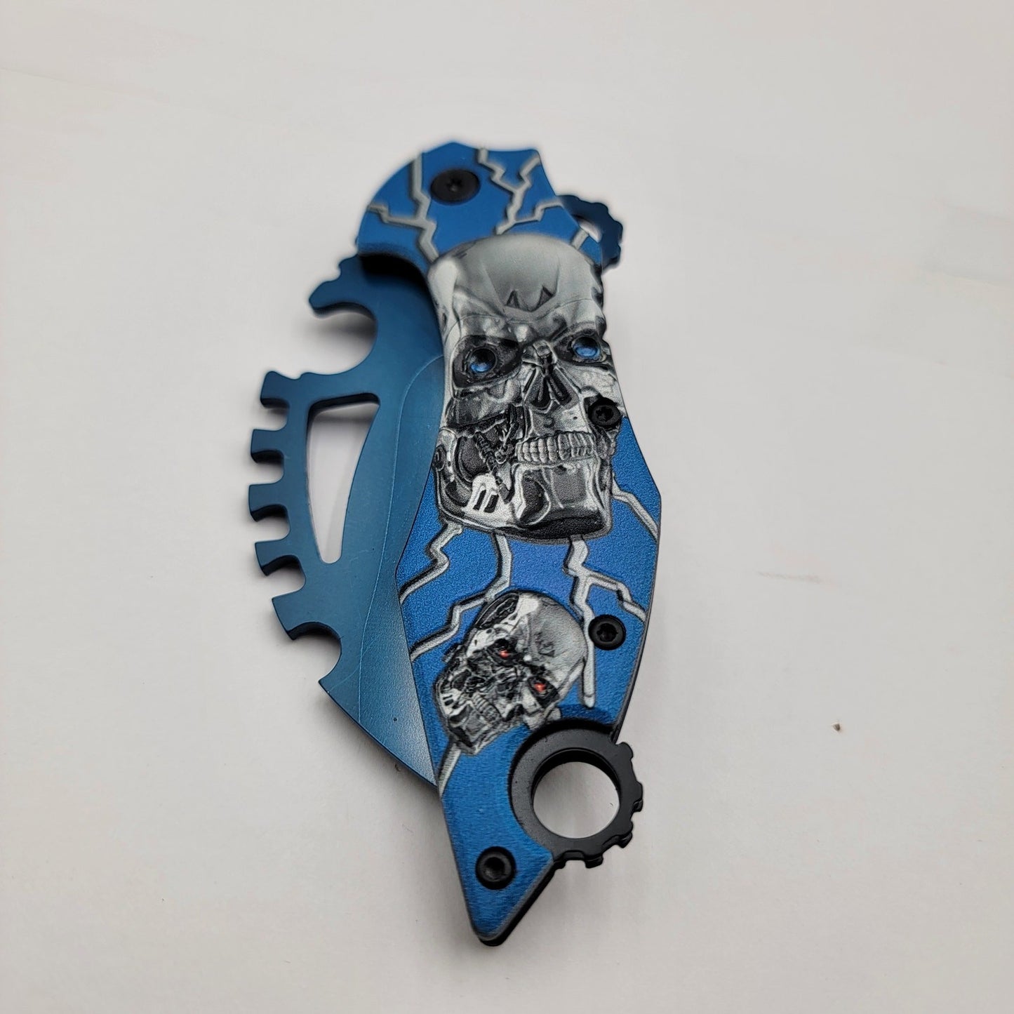 Limited Edition Blue /w Skulls Folding Tactical Pocket Knife2