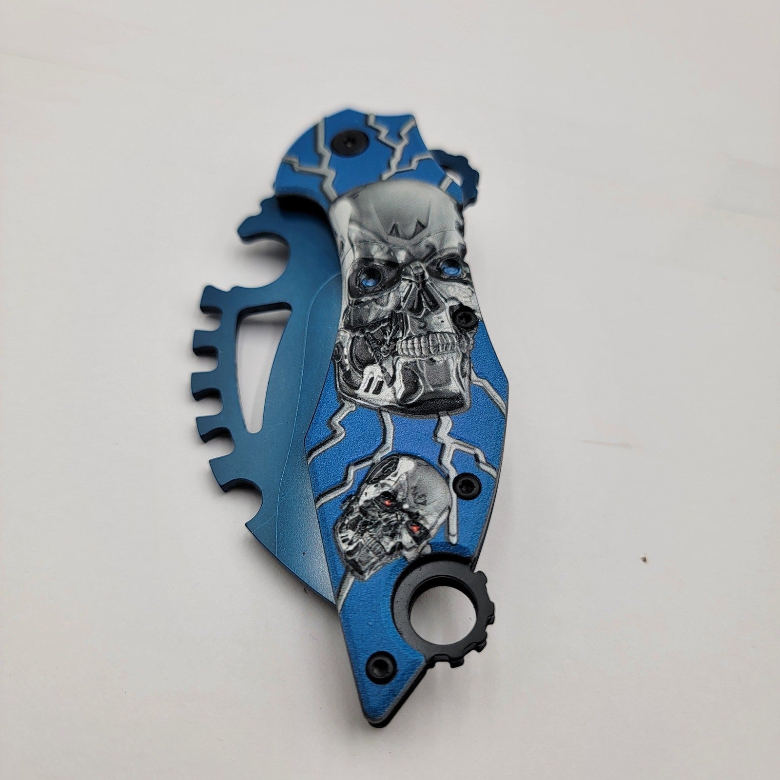Limited Edition Blue /w Skulls Folding Tactical Pocket Knife2