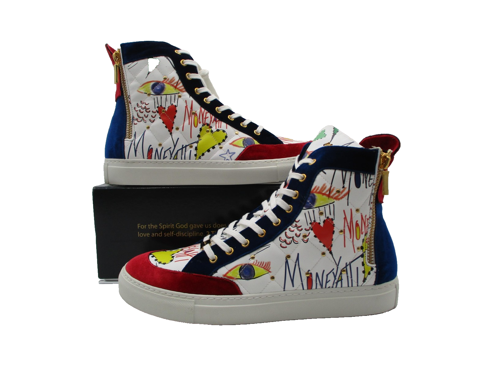 MoneYatti Classico Hi Top Mens Size 13.5 White Multi Color Master P Made Italy1