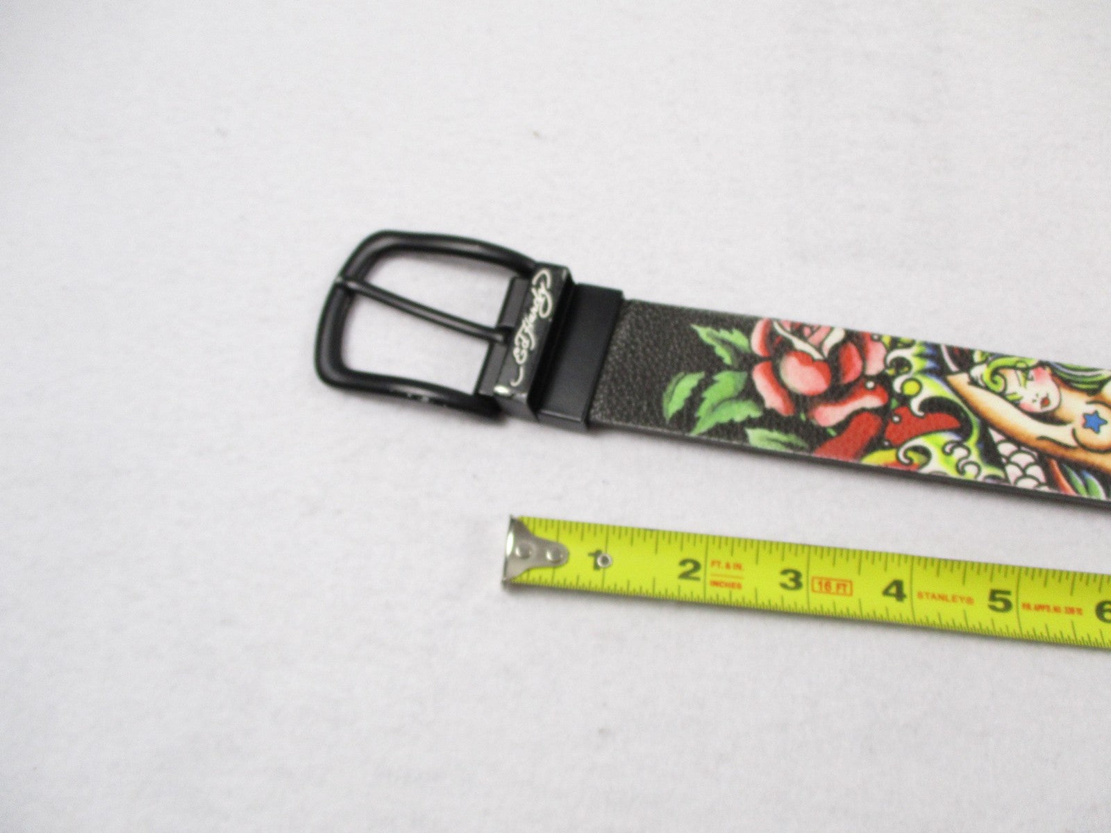 Ed Hardy Belt Mens Size 42 Multicolor Skull Rose Tattoo Graphic Rock Buckle8