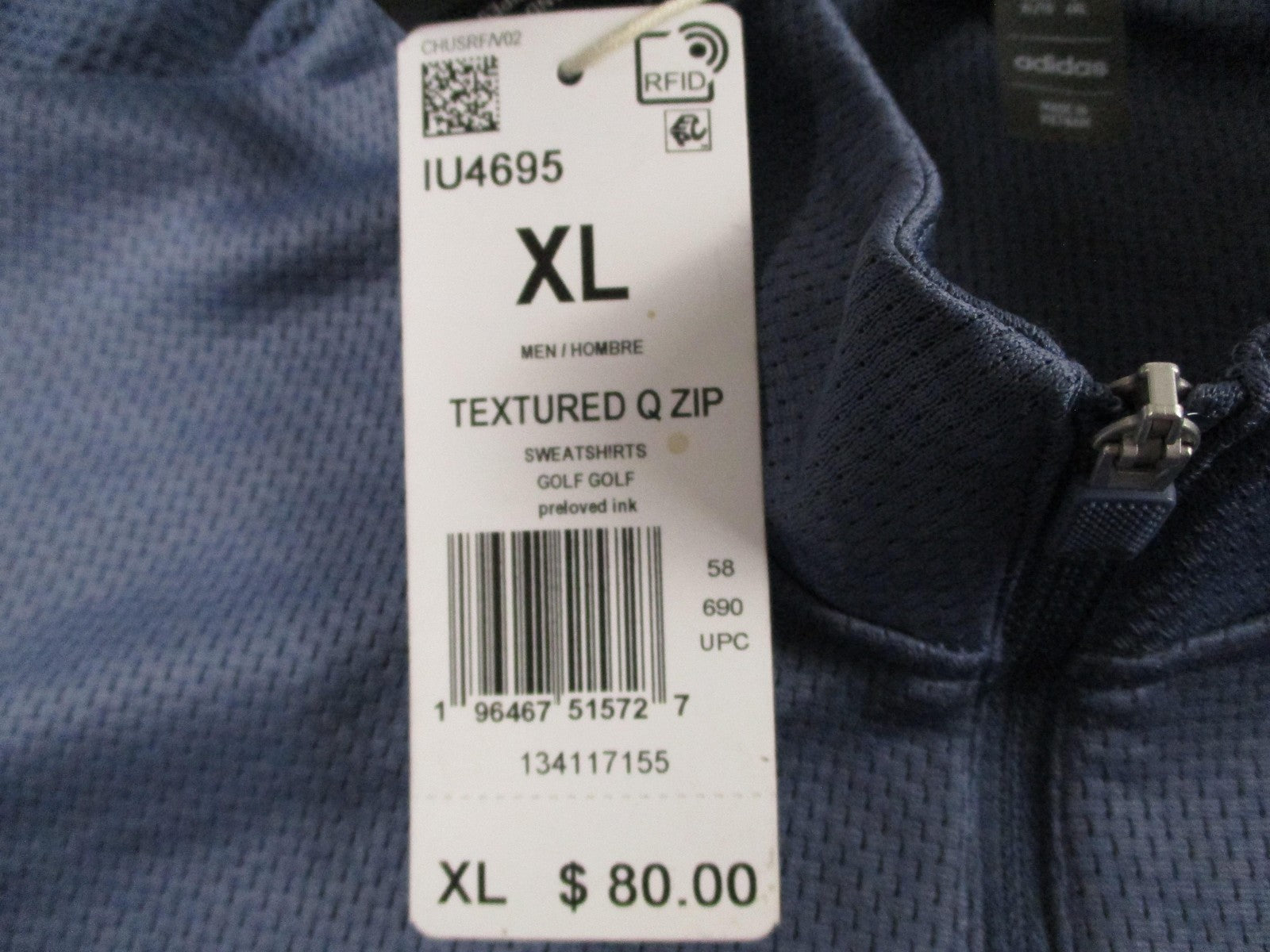 Adidas Golf Sweatshirt Mens XL Blue Textured 1/4 Zip Q Zip Pullover IU4695 NWT3