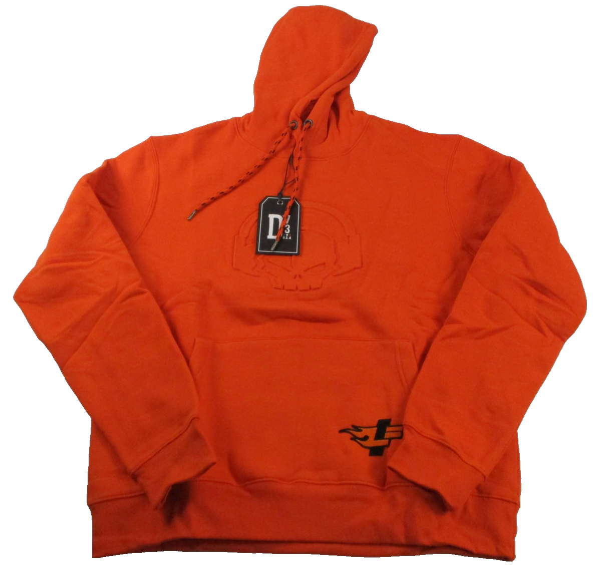 D73 USA Hoodie Mens 2XL Orange Skull Hot Wheels Pullover Fleece Sweatshirt 12900