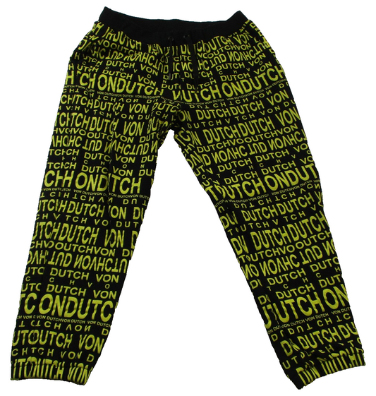 Von Dutch Pants Mens Large Black Neon All Over Logo Joggers Sweatpants 14280