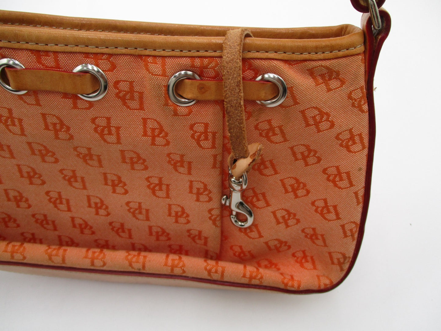 Dooney & Bourke DB Monogram Jacquard Small Shoulder Bag Orange Tan Leather Trim5