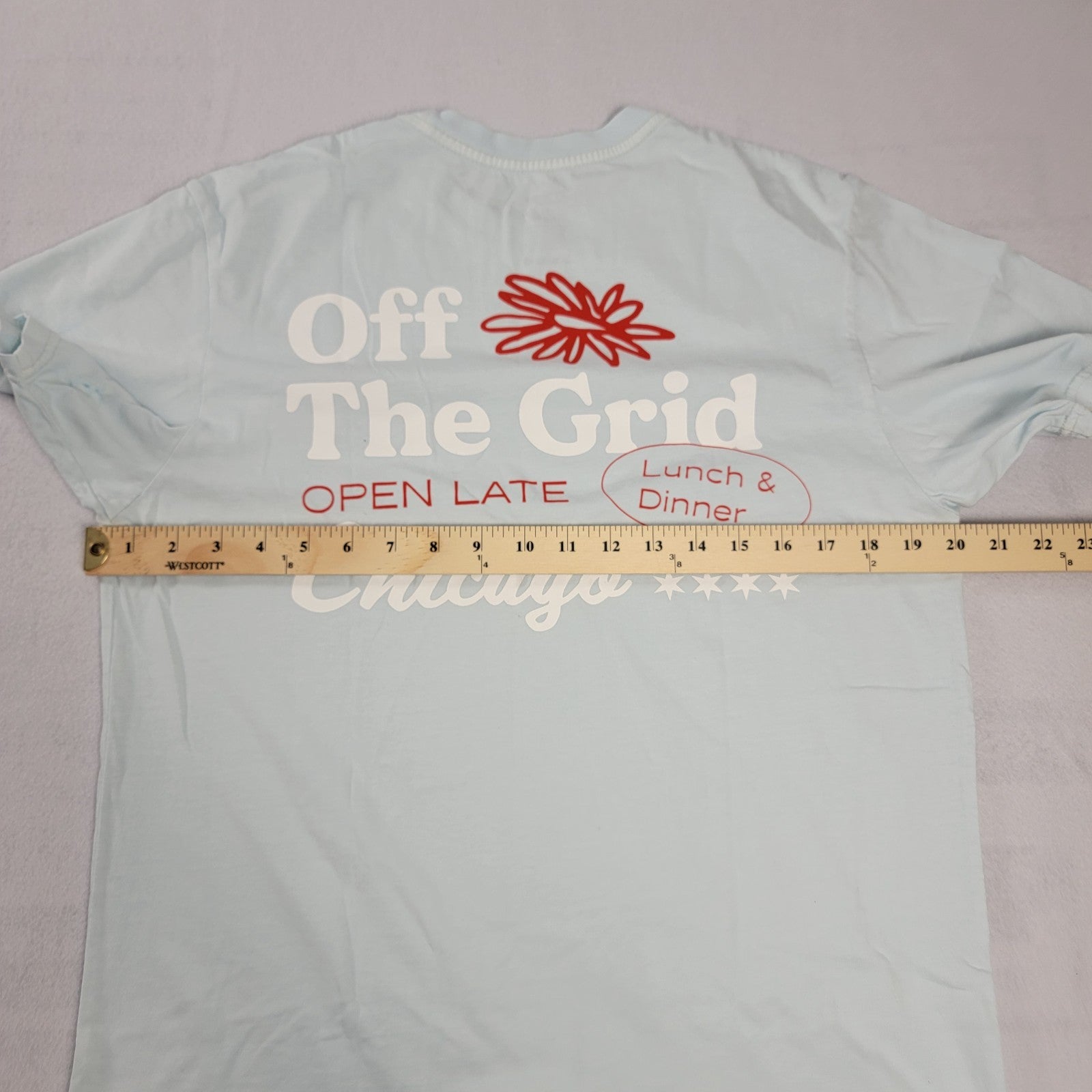 John Summit Open Late Chicago Tee Light Blue Medium New 100% Cotton
