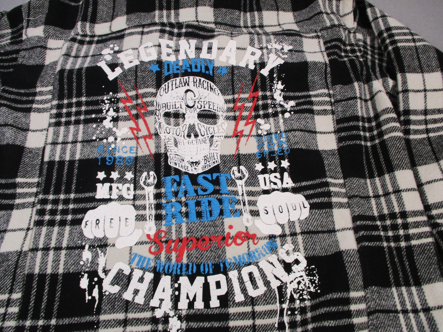 Copper Rivet Shirt Mens 2XL Black White Plaid Flannel Snap Front Graphic Shacket3