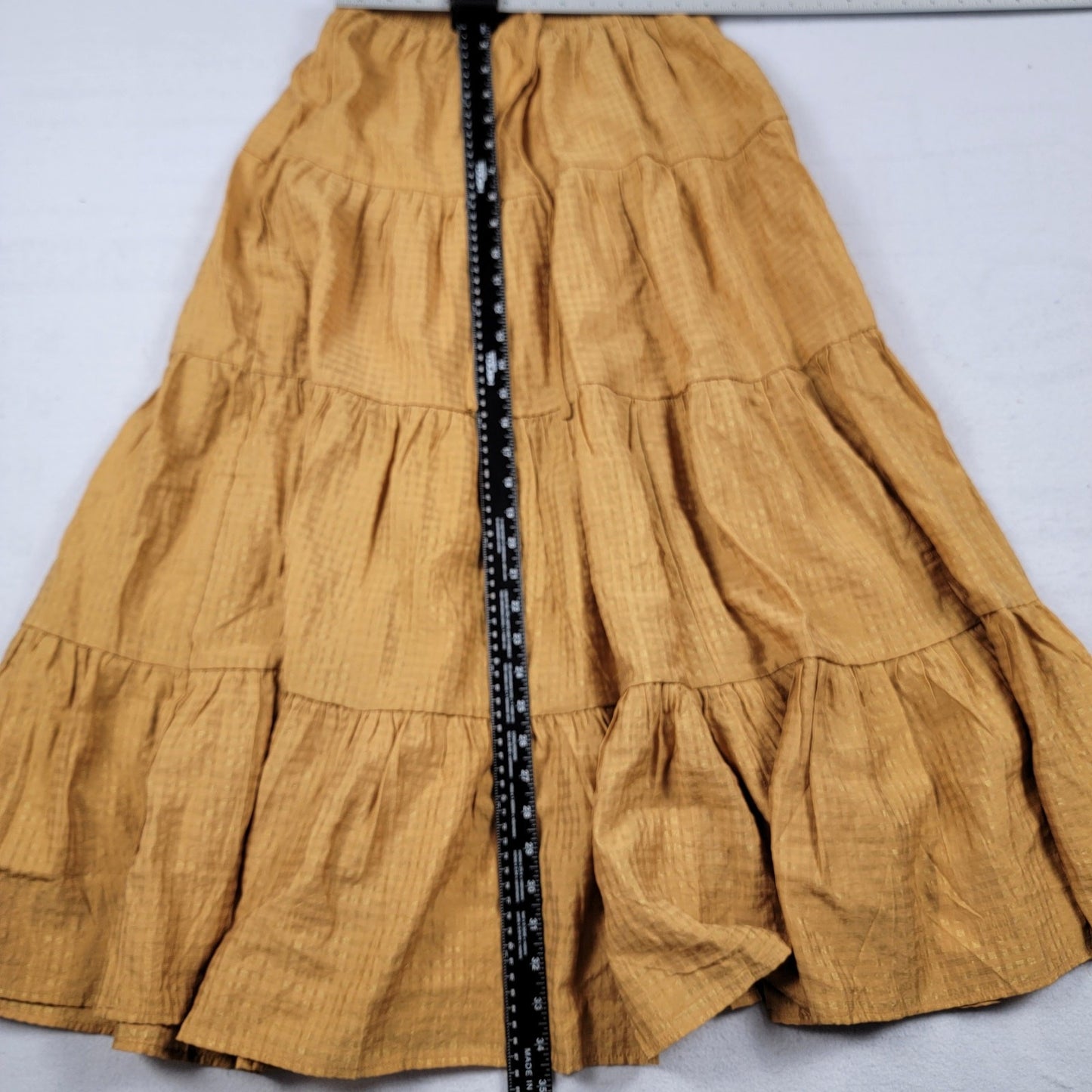 Moon River Tiered Ruffle Maxi Skirt Mustard Gold Stripe Women’s Size M New 8464