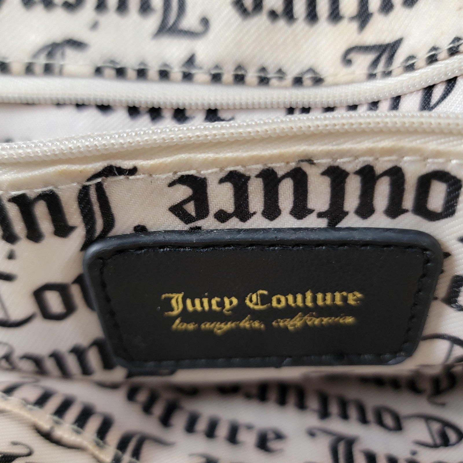 Juicy Couture Satchel Bag Womens Barrel Purse Handbag Gold Chain Black Beige7