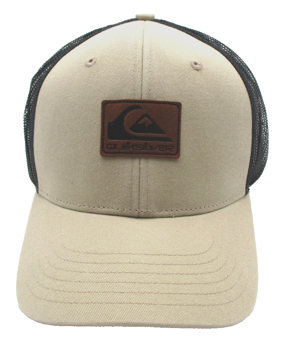 Quiksilver Hat Cap Snap Back Mens One Size Beige Black Trucker Mesh Logo Patch0