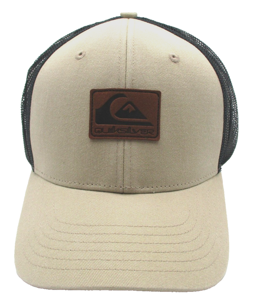 Quiksilver Hat Cap Snap Back Mens One Size Beige Black Trucker Mesh Logo Patch0